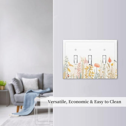 Decorative Switch Plates Colorful Floral Watercolour Cuddly Bird 3 Gang Wall Plate Triple Toggle Light Switch Cover Faceplate Electrical Wall Panels For Bed Room Living Room Decor