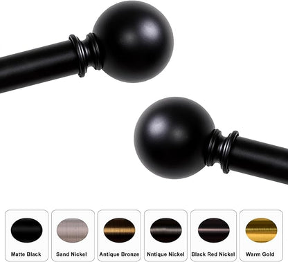 Curtain Rods for Windows 18 to 88 inches, 1 Inch Modern Metal Drapery Rods, Adjustable Heavy Duty Curtain Pole with Round Finials(18"-88"Black)