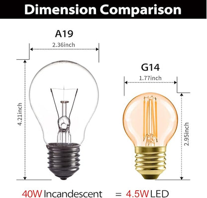 LVWIT G14 LED Filament Globe Bulb 5.5W(40W Equivalent), Dimmable 2500K Warm White E26 Screw Base, Decorative Edison Light Bulb, UL-Listed(6-Pack),Amber Yellowish
