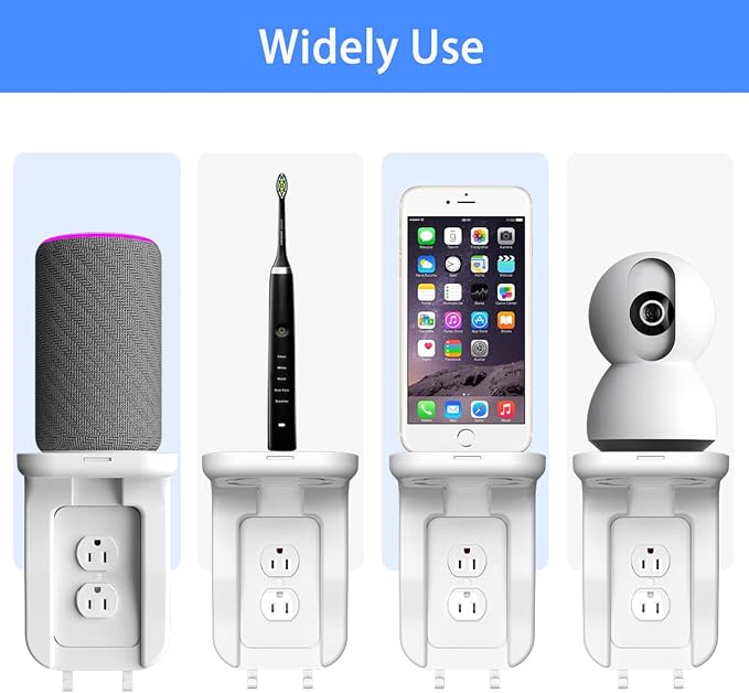 Suptek Wall Outlet Shelf 3 Pack,Home Wall Shelf Organizer for Outlets,Perfect for Bathroom,Kitchen, Bedrooms,Hold Cell Phone,Speaker up to 20lbs,with Cable Management and Detachable Hooks,White(S3W3)