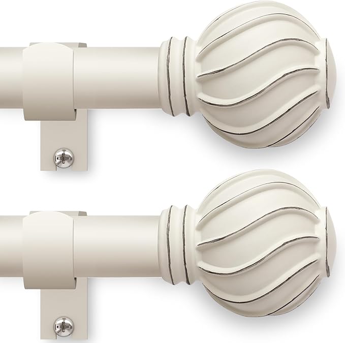White Curtain Rods Set of 2 for Windows 48 to 84 Inch 7/8" Diamete Heavy Duty Adjustable Window Curtain Rod with Decorative Finials for Farmhouse Bedroom Living Room Kitchen Outdoor
