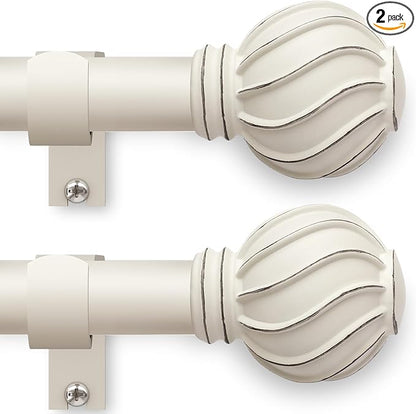 White Curtain Rods Set of 2 for Windows 66 to 120 Inch Long Window Curtain Rod 7/8" Diamete Heavy Duty Adjustable with Decorative Finials for Farmhouse Bedroom Living Room Kitchen Outdoor
