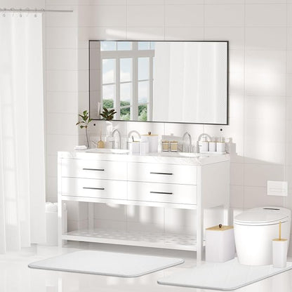 Bathroom Accessory Set - White Bathroom Set, 27PC Bathroom Accessories Set, Bathroom Sets with Shower Curtain and Rugs, Mini Trash Can, Toilet Brush, Trash Can & Soap Dispenser