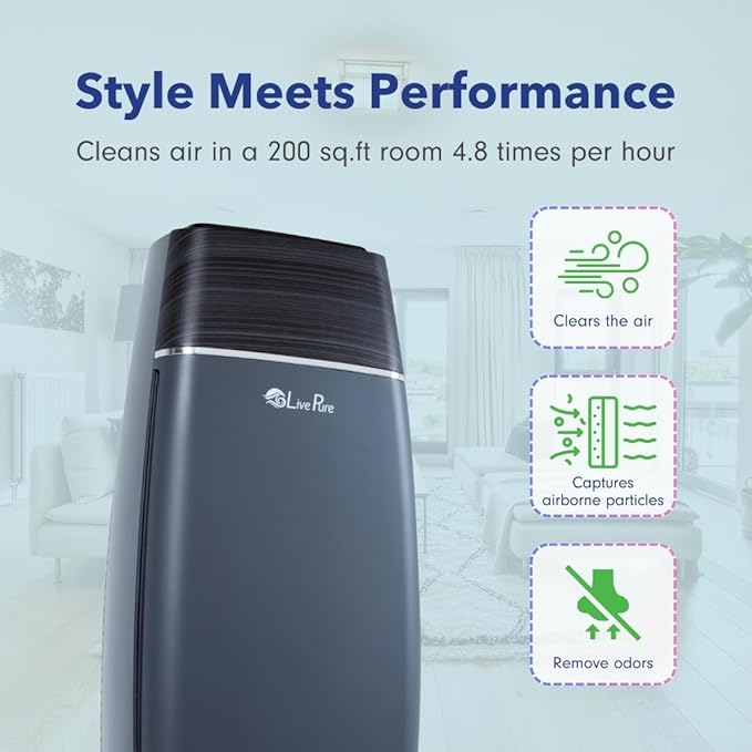 LivePure LP260TH-B Sierra Series True HEPA Digital Tall Tower Air Purifier for Home Captures Allergens, Smoke, Pollen, Mold, Dust Mites, Pet Hair, Energy Star Certified, Mahogany/Black