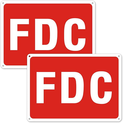 FDC Sign, 2 Pack FDC Sign Outdoor Aluminum Metal Sign, FDC Signs for Fire Department Connection, UV Protected Weather Resistant and Easy to Install (Size: 10x7 inches)