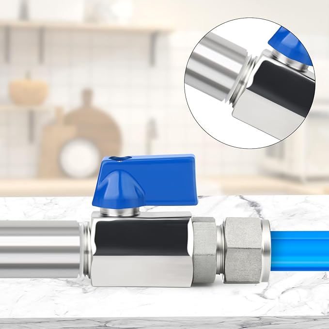 TAISHER 1PCS 304 Stainless Steel Compression Mini Ball Valve Shut Off Switch, 3/8" Tube OD x 3/8" NPT Male