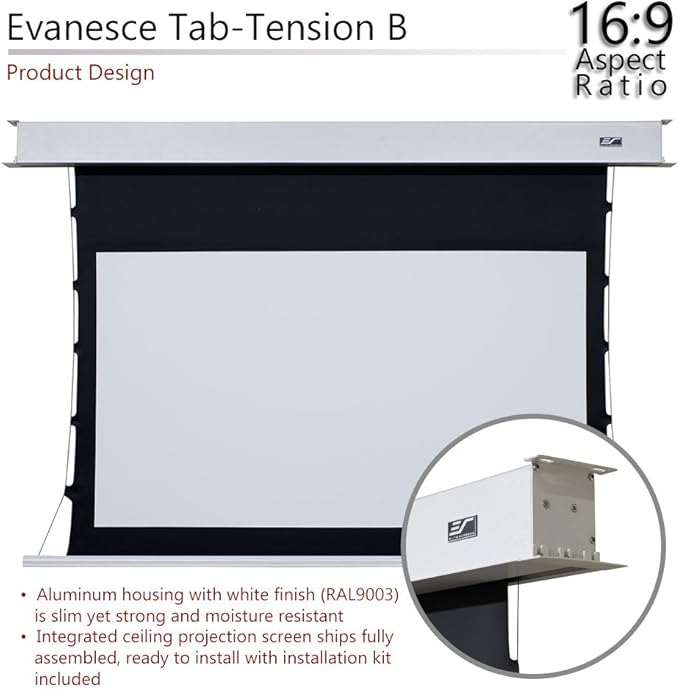 Elite Screens Evanesce Tab-Tension B, 120-inch Diagonal 16:9, 4K / 8K HD Ready, Recessed in-Ceiling Electric Tab Tensioned Projector Screen, Matte White Projection Screen Surface, ETB120HW2-E8