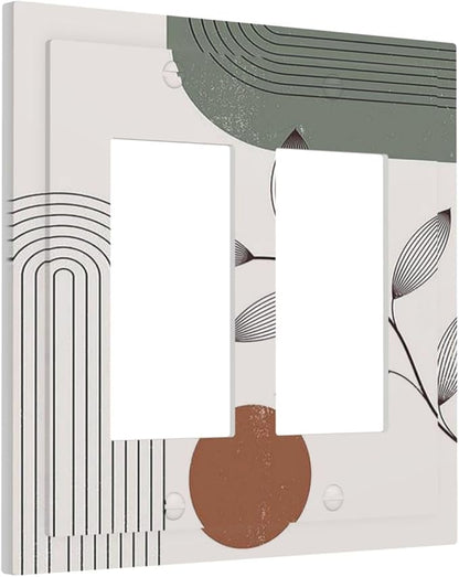 Decorative Outlet Covers Sage Green Boho Nature Art Minimalist Geometric Plant 2 Gang Double GFCI Rocker Electrical Wall Panels Light Switch Cover Plate for Bedroom living Room Decor