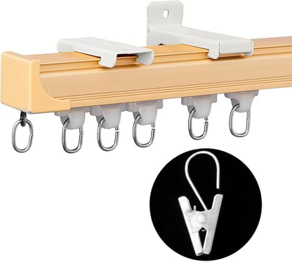 Ceiling Curtain Track Ceiling and Wall Mounted Heavy-Duty Curtains Rails Room Divider Curtains Shower RV Tracks Ceiling Sliding Curtain Rods With Clips, Gold 12ft.