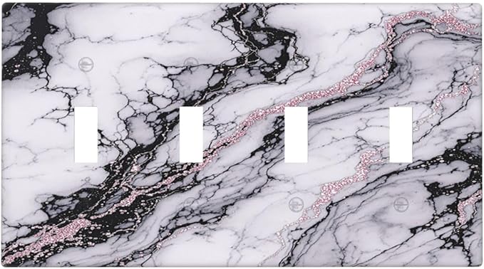 Light Switch Covers White Marble Pattern Black Lines Pink Lines Quad Toggle Electrical Faceplate 4 Gang Wall Plate Decorative Switch Plates for living Room Office Decor
