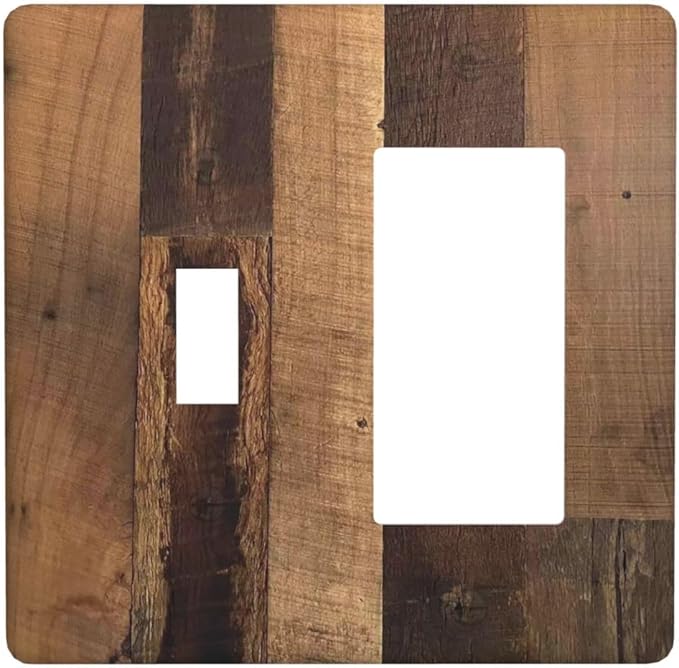 Rustic Brown Wood Vintage Wood Board Outlet Covers 1 Toggle 1 Rocker Combination Decorative Wall Plate Electrical Switch Plates Light Switch Cover Plate For Farmhouse Cabin Decor