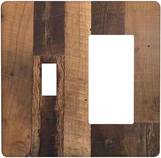 Rustic Brown Wood Vintage Wood Board Outlet Covers 1 Toggle 1 Rocker Combination Decorative Wall Plate Electrical Switch Plates Light Switch Cover Plate For Farmhouse Cabin Decor