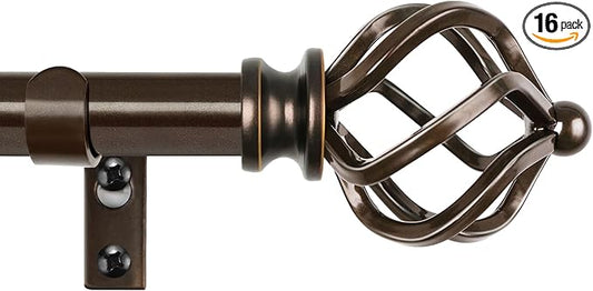 KAMANINA Bronze Curtain Rods for Windows 72 to 144 Inch, Long Curtain Rod 32 to 144 Inches (2.6-12ft), 6/8 In Splicing Adjustable Single Drapery Rod with Twisted Cage Finial