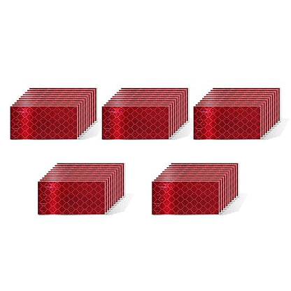 Non Fading Red Reflective Stickers 1 inch X 2 inch, Outdoor Waterproof High Visibility Warning Safety Adhesive Reflector Tape (50 Pcs)