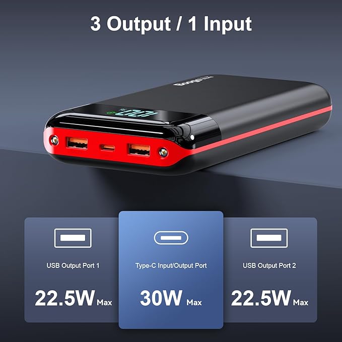 Portable Charger Power Bank 52800mAh Powerbank PD 30W and QC 4.0 Fast Charging Built-in Bright Flashlight LED Display 2 USB 1Type-C Output External Battery Pack for iPhone,Samsung