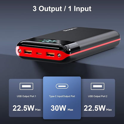 Portable Charger Power Bank 52800mAh Powerbank PD 30W and QC 4.0 Fast Charging Built-in Bright Flashlight LED Display 2 USB 1Type-C Output External Battery Pack for iPhone,Samsung