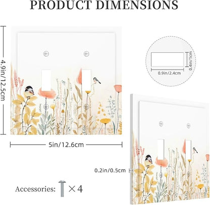 Decorative Switch Plates Colorful Floral Watercolour Cuddly Bird 2 Gang Double Toggle Outlet Light Switch Cover Wall Plate Electrical Faceplate For Bed Room Living Room Decor