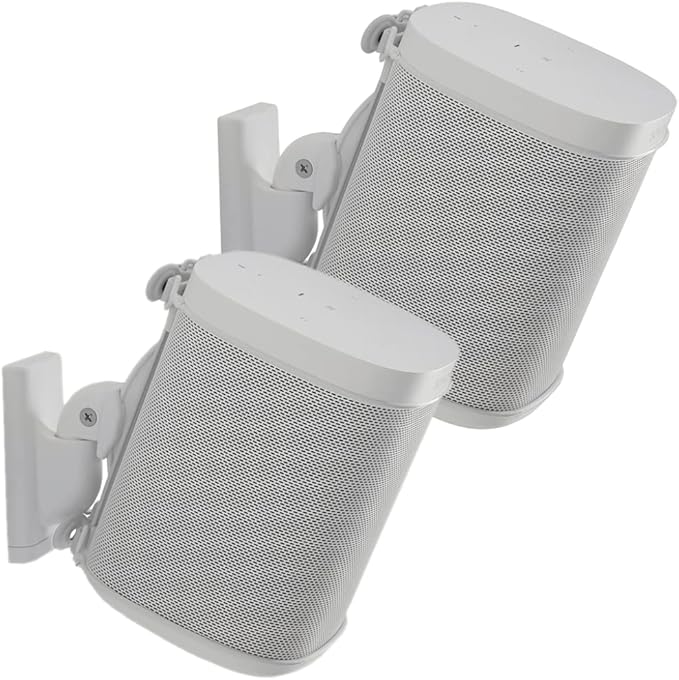 Sanus Adjustable Speaker Wall Mounts Designed for SONOS ONE, Play:1 & Play:3 - Pair (White)