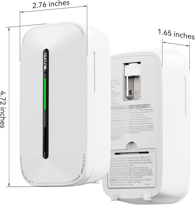 Jemay Carbon Monoxide Detectors Plug in,10 Year Battery Co Alarm with Low Battery Alarm & Breathing Light, Portable CO Detector Monitor for Travel,RV, Rental Property, 2 Packs