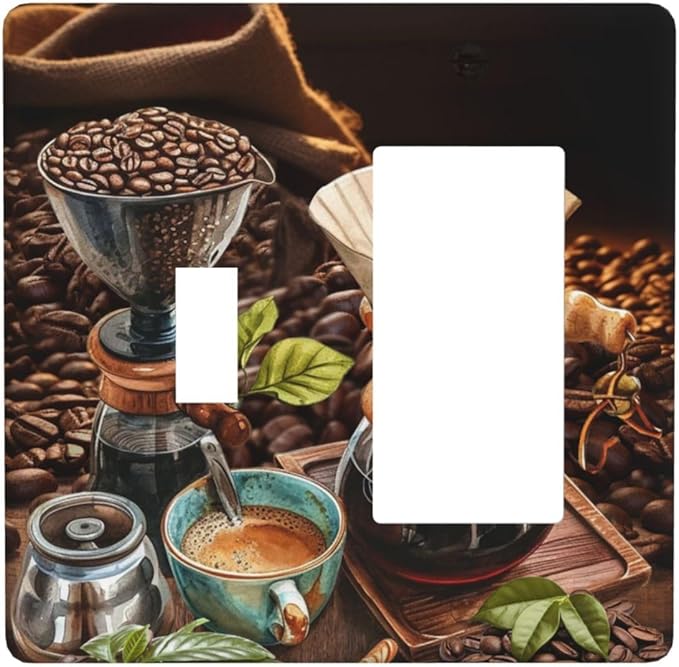 Decorative Outlet Covers Retro Coffee Maker Beans Cup 2 Gang 1 Gang Wall Plate Cover Single Toggle Rocker Combo Light Switch Cover Plate Face Plate for Kirchen Decor