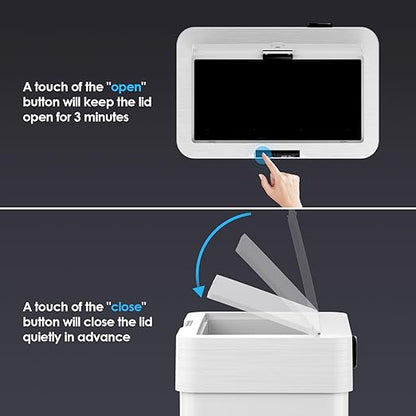TLSUNNY 16 Gallon Motion Sensor Trash Can,Touchless Automatic Garbage Can,Brushed Stainless Steel Smart Bin,with Bag Holder,Soft Close Lid,for Kitchen,Office,RV,Bedroom,Living Room (White, 60L)