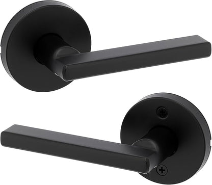 Kwikset Halifax Interior Passage Door Knob, Round Handle for Closet and Hallway Doors, Non-Locking Doorknob in Matte Black, with Microban Protection