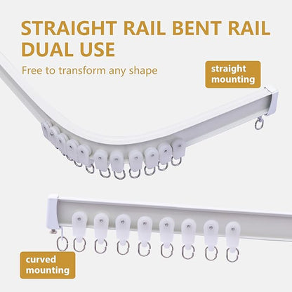 Bendable Ceiling Curtain Track Ceilings Mount or Wall Mounted Heavy-Duty Room Divider Curtains Rails for Living room Bedroom Shower Privacy RV Garage Dividers with Clips，White 12 FT