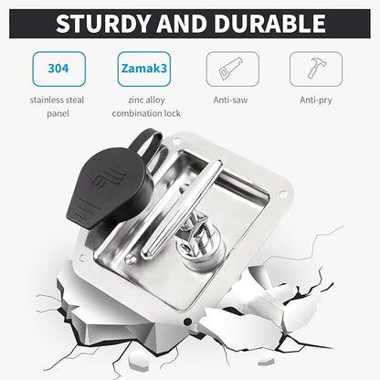 Combination Truck Tool Box Lock Replacement, 3 Digit Combination Lock Keyless Security Folding T-Handle Latch Standard US General for Trailer Toolbox RV Camper Motorhome Patrol Car