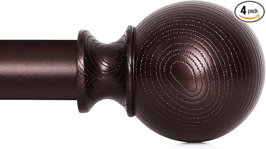 BRIOFOX Bronze Curtain Rods for Windows 28 to 48 Inch(2.3-4ft)- 1'' Diameter Heavy Duty Curtain Rods with Imitation Wood Grain Pattern Finials,Adjustable Decorative Curtain Rods Sets,28-48''