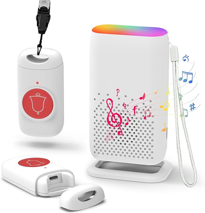 Caregiver Pager, Rechargable Wireless Call Button 2000+ Feet, 5 Alert Modes, 58 Melodies, SOS Alert Nurse Calling System for Patien Elderly Monitoring at Home, 2 SOS Button + 1 Receiver