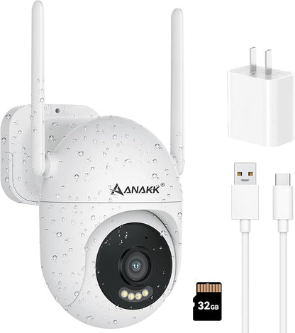 Outlet Powered Outdoor Security Camera with SD Card, 2.4Ghz/5Ghz WiFi Home Camera, Night Color, 2 Way Audio, 24/7 Recording, Human Detection, Cam for Baby/Nanny/Pet, Waterproof, No Monthly Fee