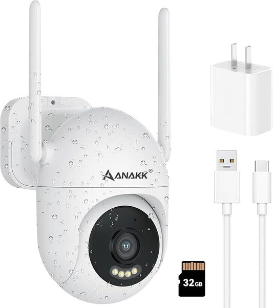Outlet Powered Outdoor Security Camera with SD Card, 2.4Ghz/5Ghz WiFi Home Camera, Night Color, 2 Way Audio, 24/7 Recording, Human Detection, Cam for Baby/Nanny/Pet, Waterproof, No Monthly Fee