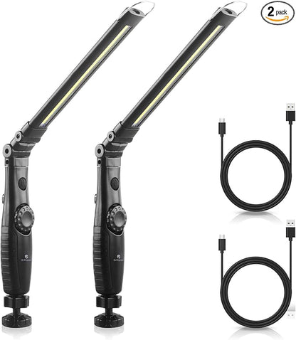 Dr. Prepare LED Work Light, 700 Lumens Foldable Rechargeable Work Light, 3200mAh Cordless Portable Magnetic COB LED Inspection Light for Car Repair, Home, Garage, Emergency, 2 Pack