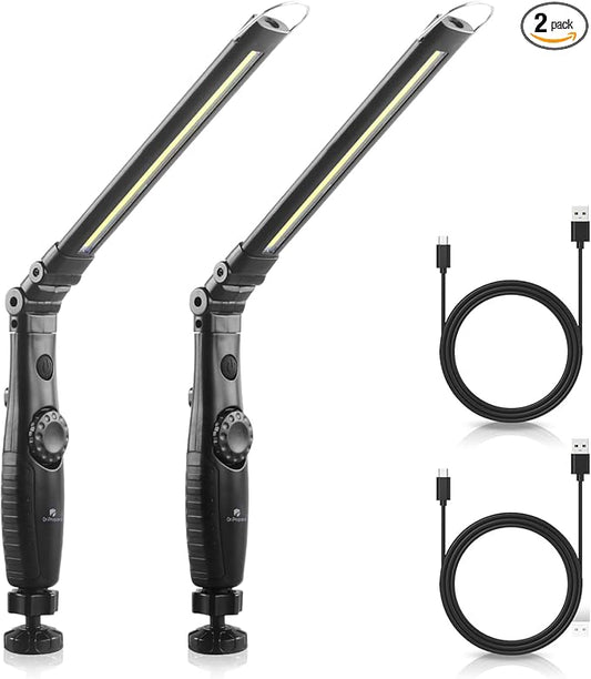 Dr. Prepare LED Work Light, 700 Lumens Foldable Rechargeable Work Light, 3200mAh Cordless Portable Magnetic COB LED Inspection Light for Car Repair, Home, Garage, Emergency, 2 Pack