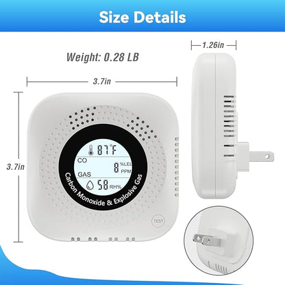 4-in-1 Natural Gas Detector and Carbon Monoxide Detectors(Plug in Used for one Carbon Methane Propane Alarms with Temperature and Humidity Monitors, Suitable for Kitchens, RVs, garages, Hotels White