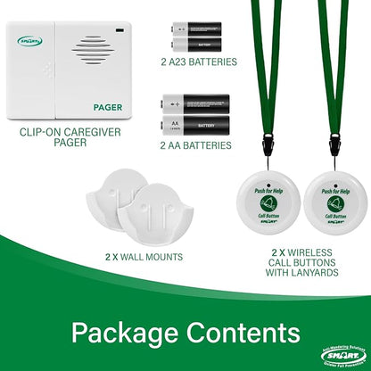 Smart Caregiver Pager System with 2 Call Buttons for Elderly Assistance, Fall Prevention, and Nurse Calling | Wearable Wireless Pager for Patient Help at Home | USA-Based Company and Customer Support