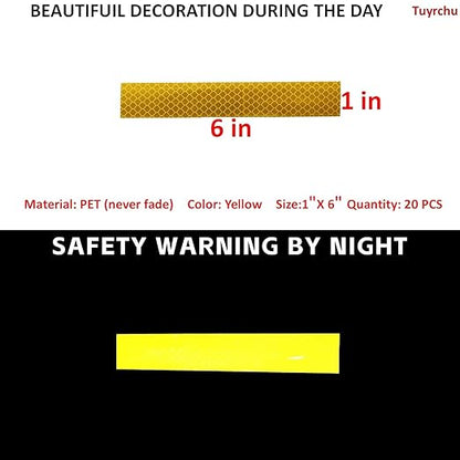 Non Fading Yellow Reflective Stickers 1 inch X 6 inch, Outdoor Waterproof High Visibility Warning Safety Adhesive Reflector Tape (20 Pcs)