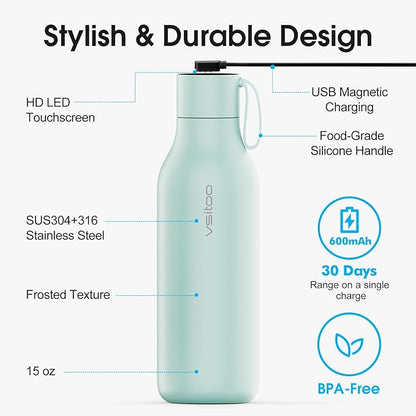 VSITOO 33oz Smart Self Cleaning Water Bottle，Insulated Water Bottle with Stainless Steel, BPA-Free, AI Self-Clean, 30-Day Battery, Magnetic Charging for Travel, Gym or Office, Blue