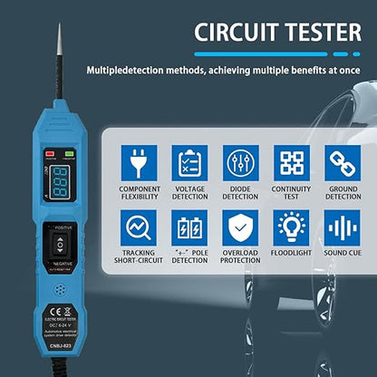 Power Circuit Tester, 6-24V DC Test Light Short Circuit, Automotive Component Electrical Polarity Identify Continuity Tester, Overload Protection