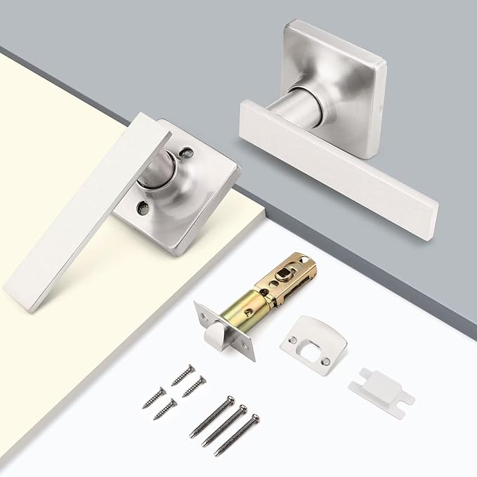 GOBEKOR 10 Pack Nickel Interior Door Handles with Lock, Keyless Lever Closet Levers