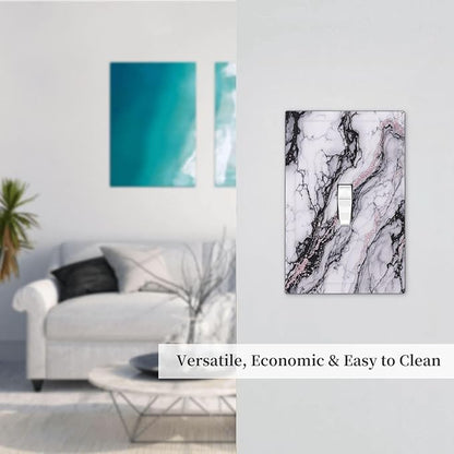 Decorative Light Switch Cover White Marble Pattern Black Lines Pink Lines 1 Gang Single Toggle Device Electrical Faceplate Switchplates Decorator Outlet Wall Plate for living Room