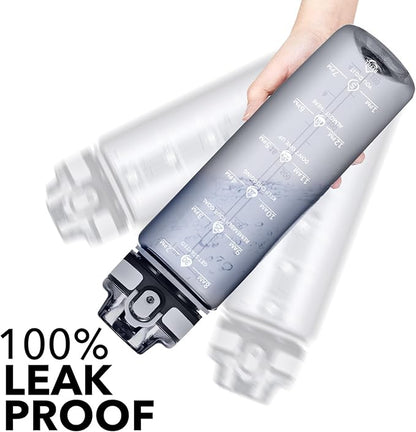 32oz Water Bottle with Time Marker, Motivational Drinking Bottle with Strap, BPA-Free Leak-Proof, Encouraging Water Bottle Time to Drink Water for Gym School Office Travel
