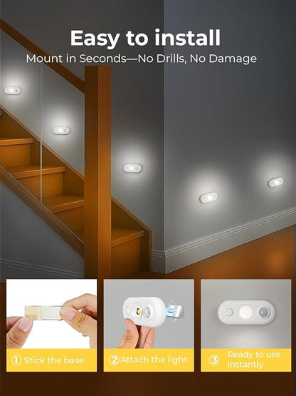 YGS-Tech LED Motion Sensor Light Indoor, Rechargeable Puck Lights, Magnetic Dimmable Under Cabinet Lights, Wireless LED Lights for Closet, Kitchen, Stairs, Daylight White, 6-Pack (White)