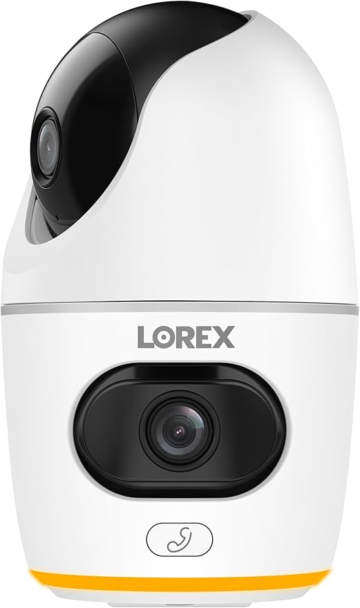 Lorex 2K Dual Lens Indoor Wi-Fi Security Camera | Auto-Tracking | 360° Pan-Tilt | Person & Pet Detection | IR Night Vision | 2-Way Talk | Cloud & 32GB Local Storage