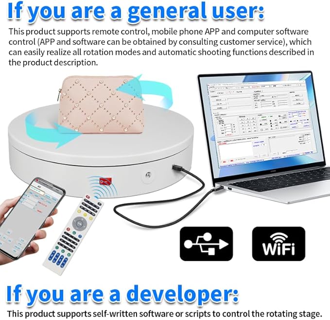 Programmable Motorized Electric Turntable Command-Controlled Rotating Platform Photography Turntable Secondary Development Motorized Electric Lazy Susan for 3D Scaner or Display with USB/Wi-Fi