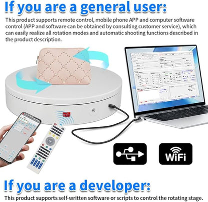 Programmable Motorized Electric Turntable Command-Controlled Rotating Platform Photography Turntable Secondary Development Motorized Electric Lazy Susan for 3D Scaner or Display with USB/Wi-Fi