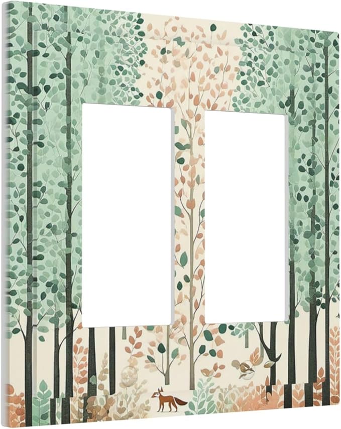 Boho Wildflower Forest Woodland Animals Decorative Outlet Covers 2 Gang Double GFCI Rocker Light Switch Cover Plate Electrical Wall Panels for Bedroom Bathroom Decor