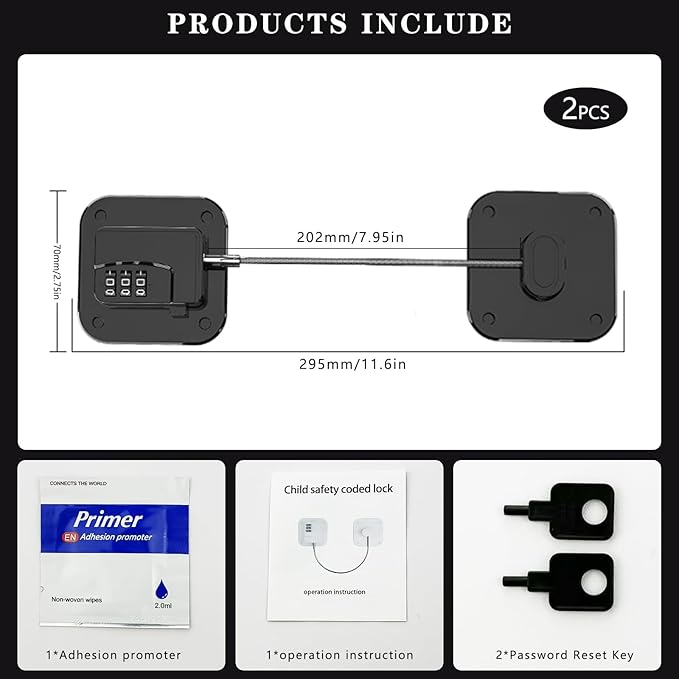 2 Pack Refrigerator Lock, Fridge Locks, Freezer Locks, Mini Fridge Lock for refrigerators, cabinets, Windows, and Drawers, keyless Installation