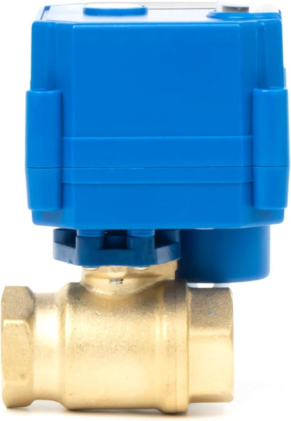 U.S. Solid 1/2" Motorized Ball Valve with Manual Function - Brass, Full Port, 85-265V AC, 2 Wire Auto Return, Normally Closed