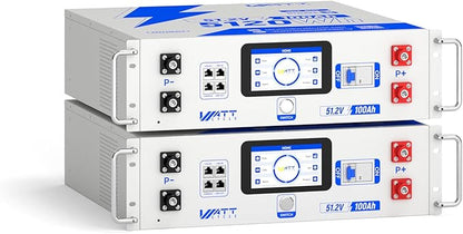Wattcycle 48V 100Ah LiFePO4 Lithium Battery 100A BMS 2 Pack, 3U Server Rack Battery 5120Wh, with LCD Touchscreen & Bluetooth, 6000+ Cycles Perfect for Home Storage, Solar, RV, Off-Grid, UPS Backup